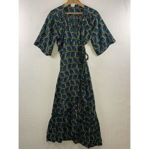Silk & Salt Womens Boho Artisan Wrap Maxi Dress M Resort Flowy Ruffle Hem‎